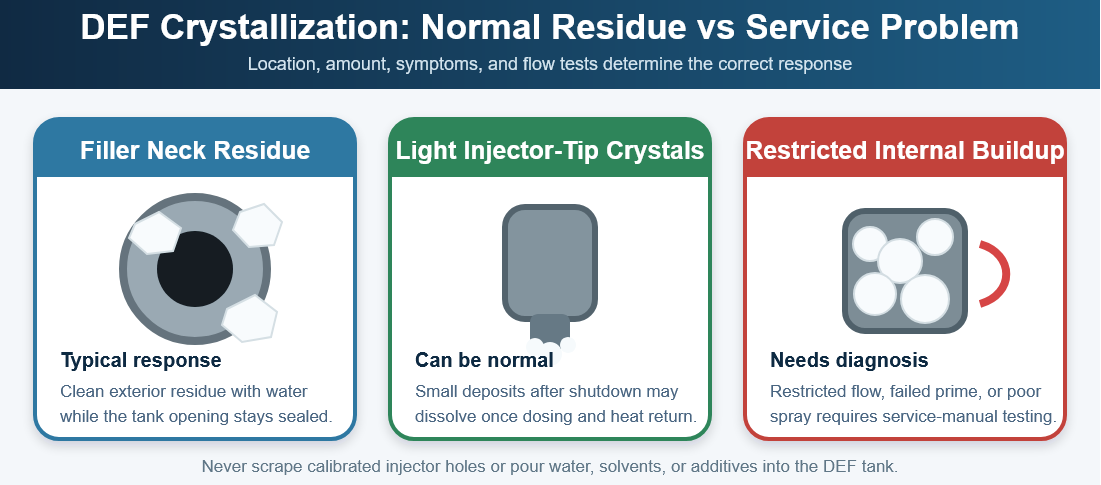 Infographic showing normal and problematic DEF crystallization locations