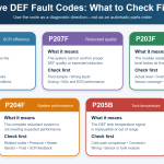 OBD diagnostic scanner displaying five common DEF fault codes